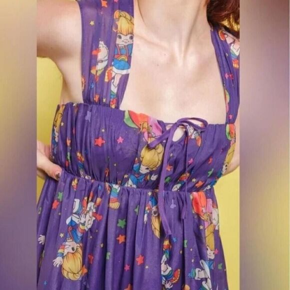 Unique‎ Vintage x Rainbow Brite Dress Size Medium 6/8 Purple Rainbow Night Print - Picture 2 of 15